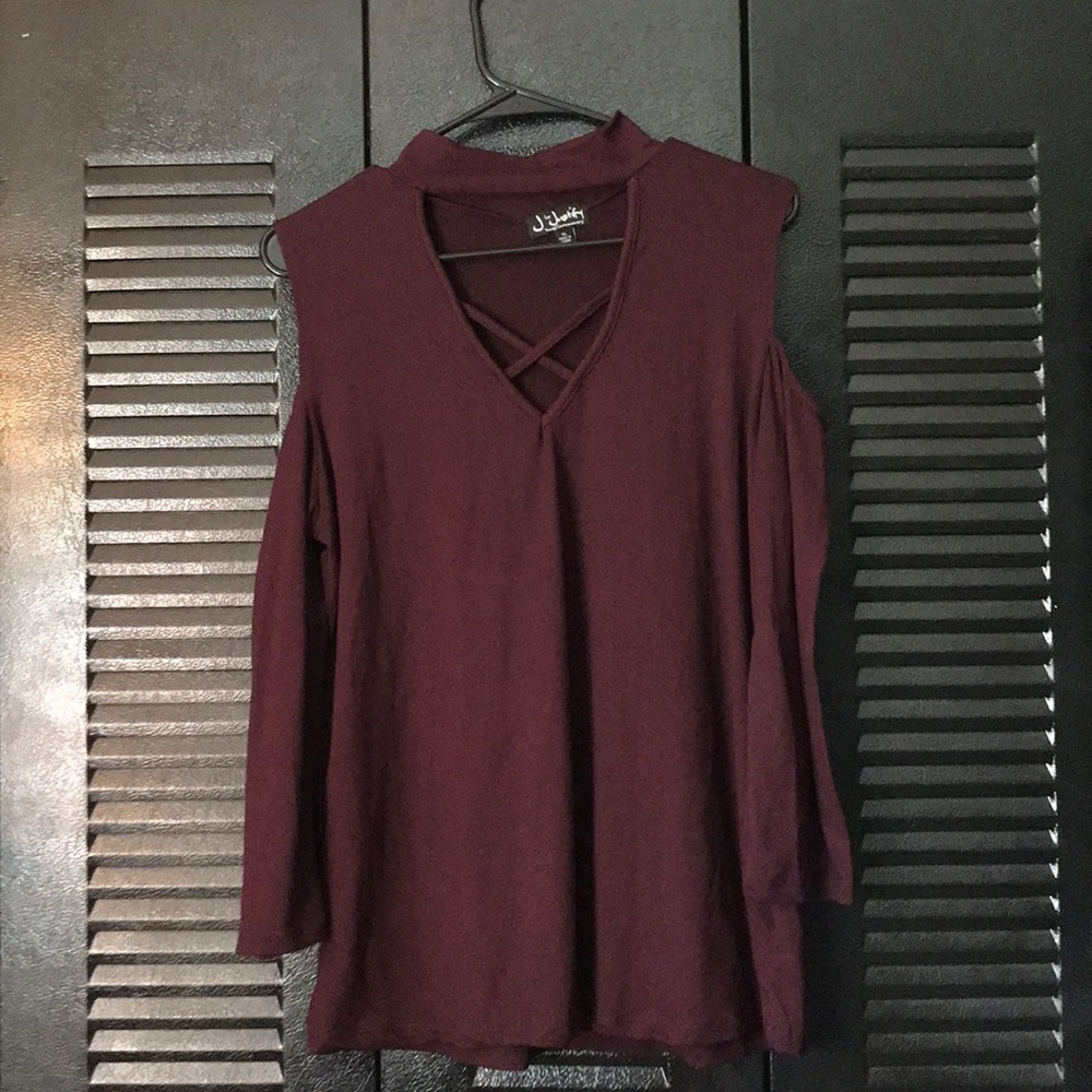 Cold Shoulder Crisscross Neck Deep Purple Top